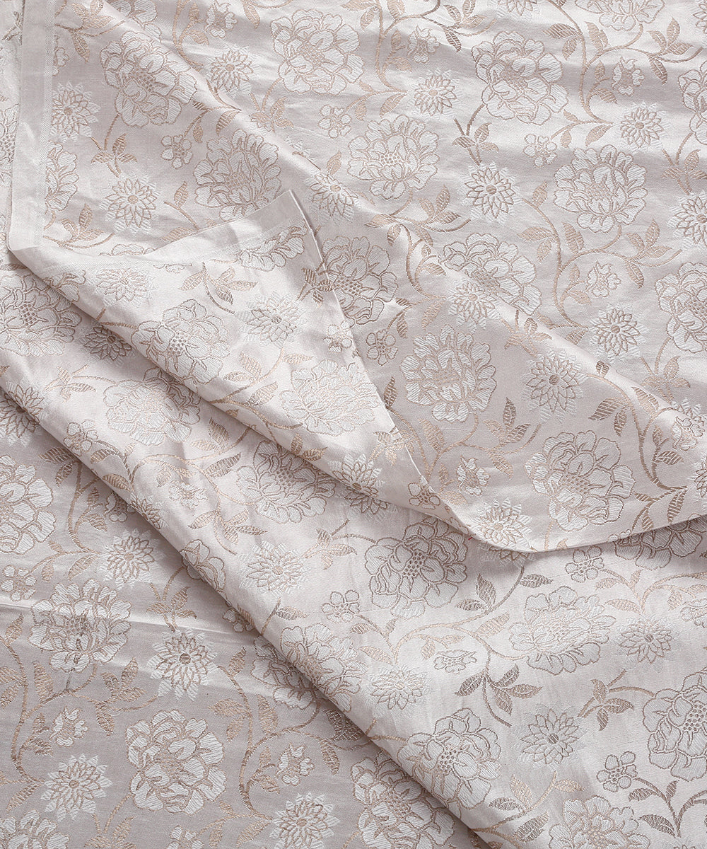 Milky_White_Pure_Satin_Banarasi_Handloom_Fabric_with_Floral_Weave_and_Zari_Meenakari_WeaverStory_02