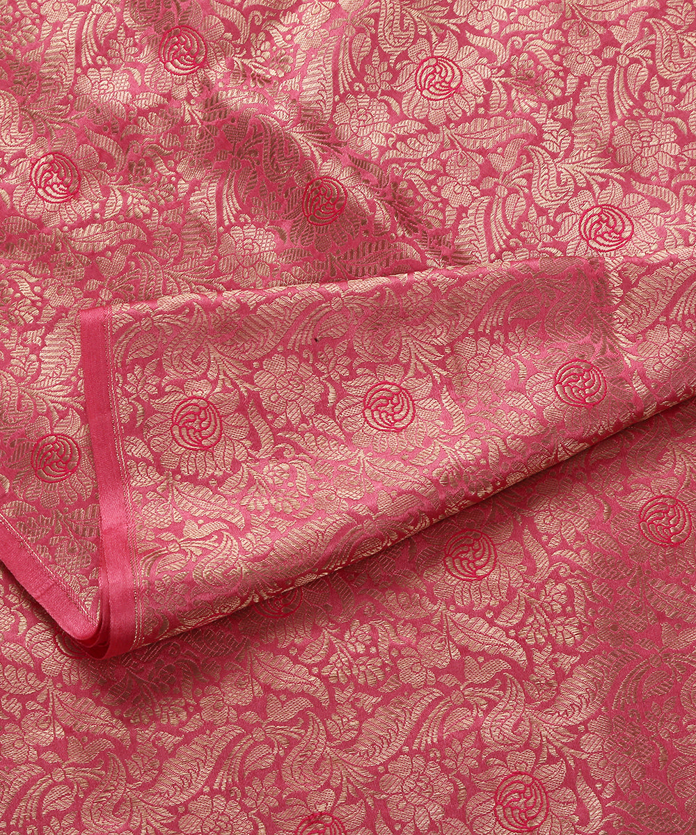 Rose_Pink_Pure_Katan_Silk_Banarasi_Handloom_Fabric_with_Gulaab_Jaal_WeaverStory_02
