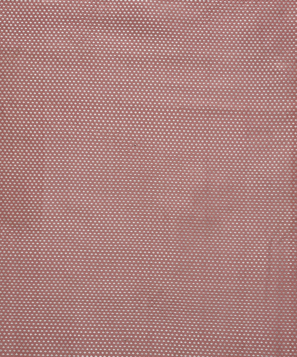 Peach_Pure_Satin_Banarasi_Handloom_Fabric_with_Silver_Zari_Booti_WeaverStory_05