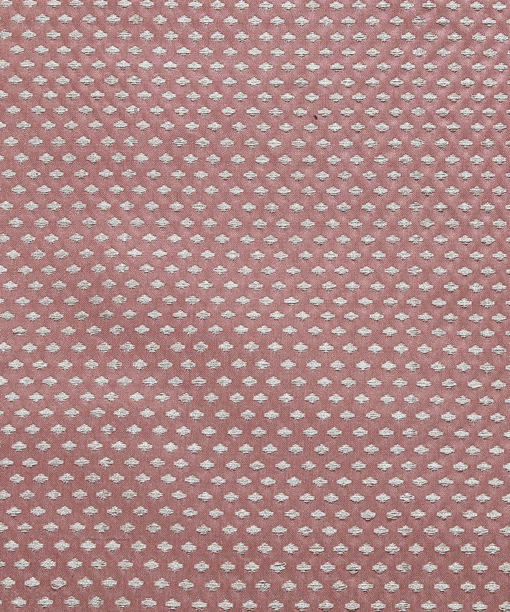 Peach_Pure_Satin_Banarasi_Handloom_Fabric_with_Silver_Zari_Booti_WeaverStory_03