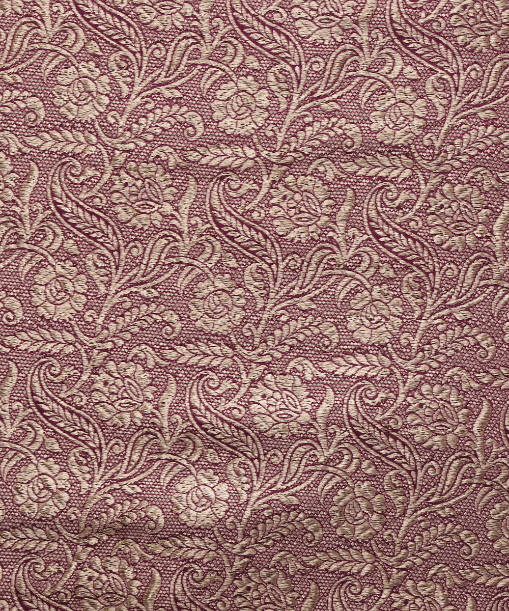 Wine_Pure_Katan_Silk_Banarasi_Handloom_Fabric_with_Floral_Jaal_WeaverStory_03