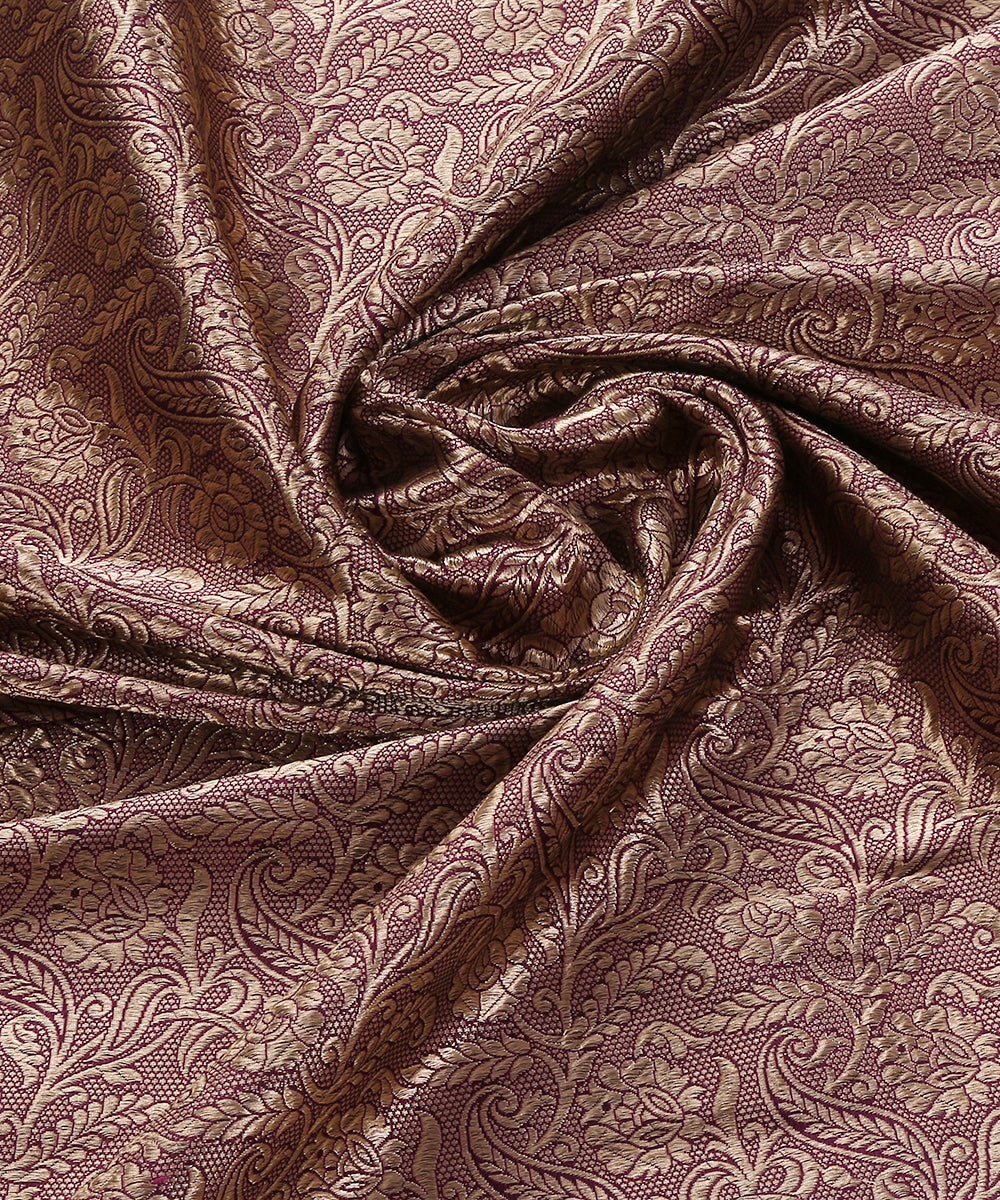 Wine_Pure_Katan_Silk_Banarasi_Handloom_Fabric_with_Floral_Jaal_WeaverStory_05