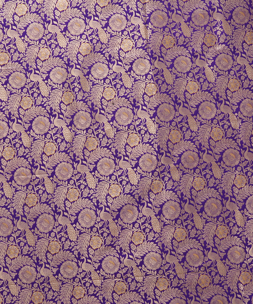 Purple_Pure_Katan_Silk_Banarasi_Handloom_Fabric_with_Morni_Jaal_WeaverStory_03
