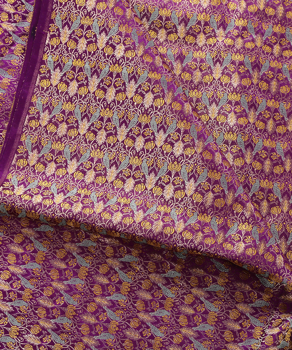 Purple_Pure_Satin_Silk_Banarasi_Jamawar_Handloom_Fabric_with_Birds_WeaverStory_02