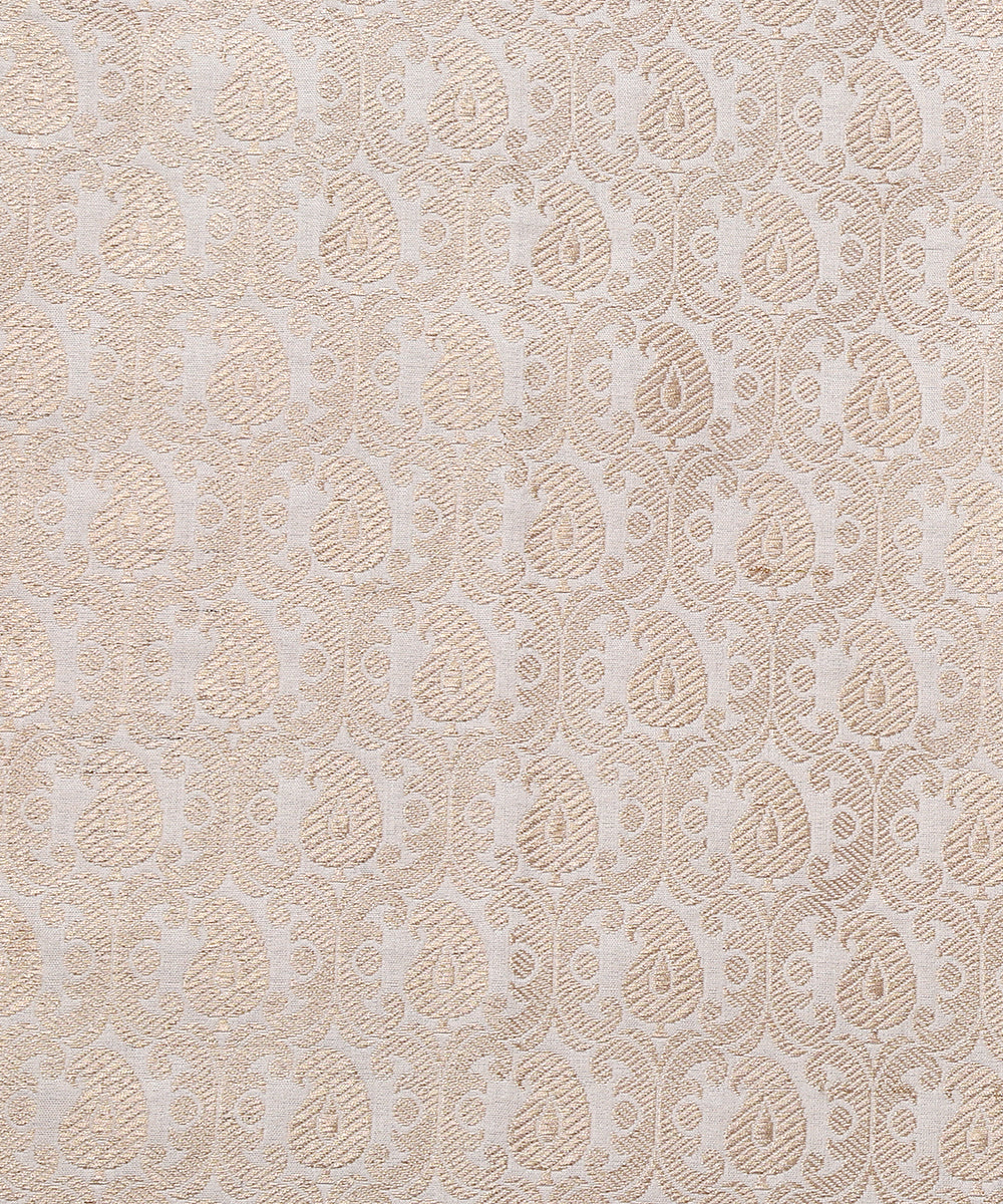 OffWhite_and_Gold_Pure_Katan_Silk_Banarasi_Handloom_Fabric_with_Paisleys_WeaverStory_04