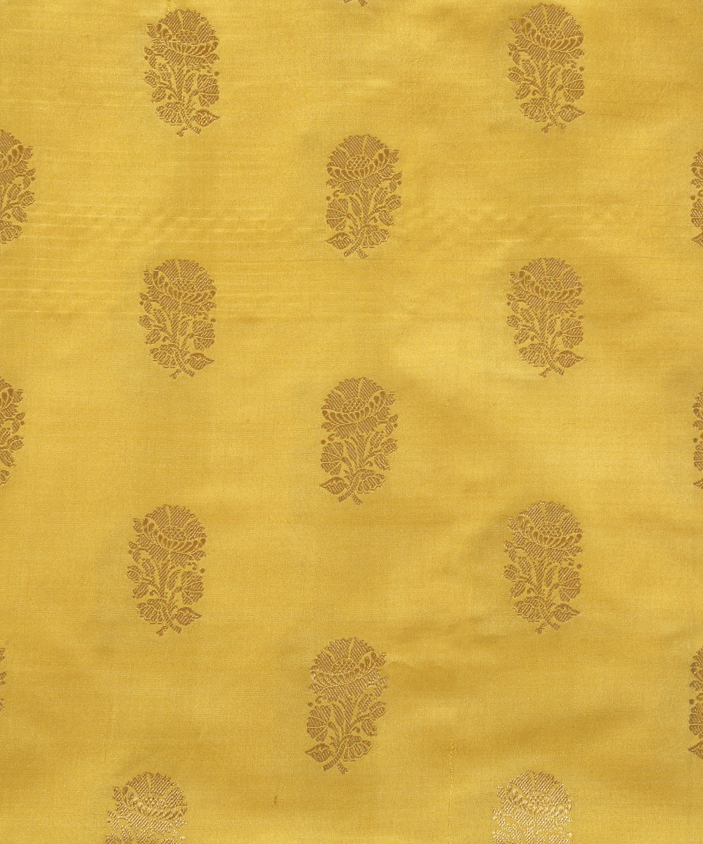 Yellow_Pure_Katan_Silk_Banarasi_Handloom_Fabric_with_Mughal_Phool_Patti_Motifs_WeaverStory_03