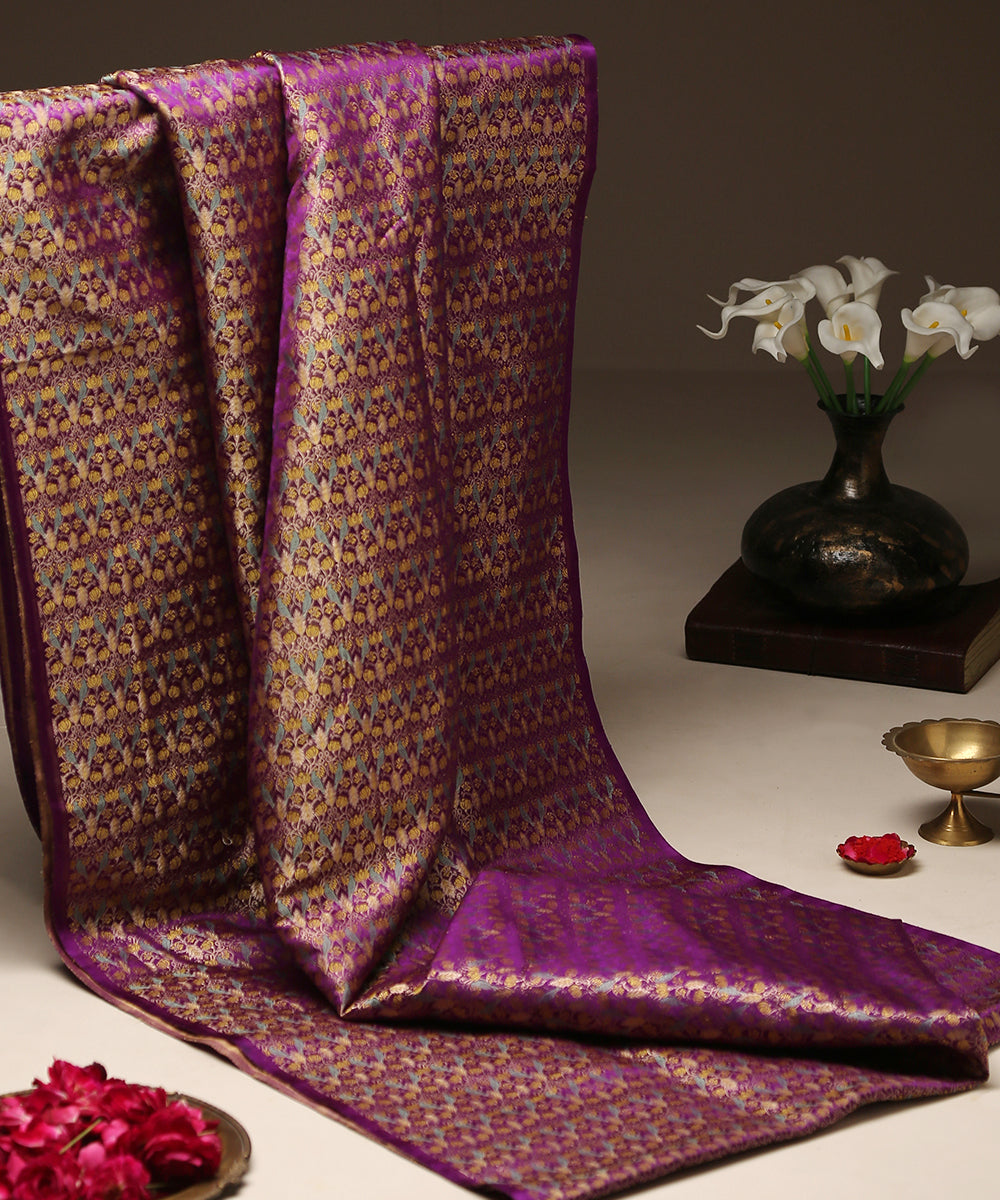 Purple_Pure_Satin_Silk_Banarasi_Jamawar_Handloom_Fabric_with_Birds_WeaverStory_01