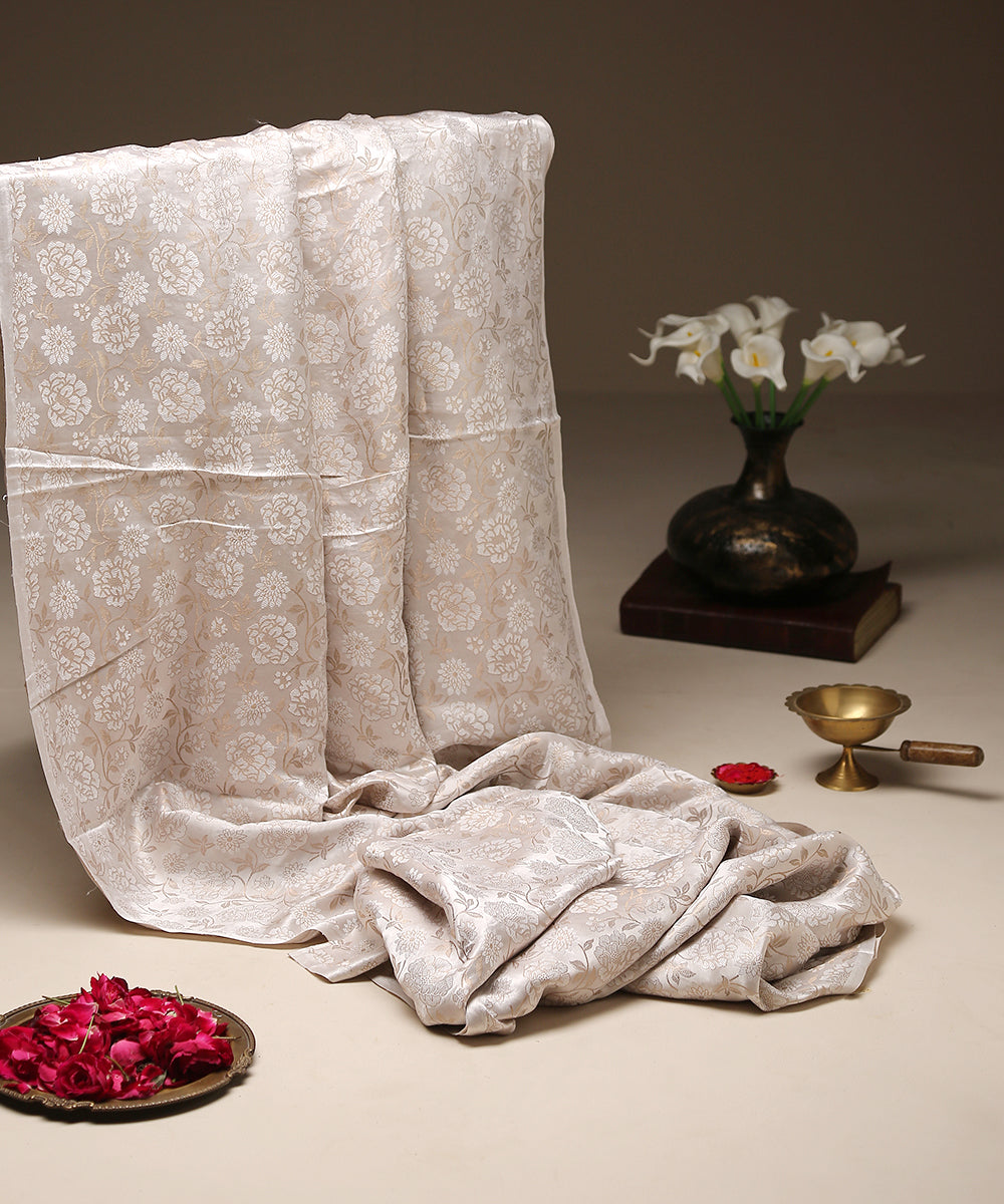 Milky_White_Pure_Satin_Banarasi_Handloom_Fabric_with_Floral_Weave_and_Zari_Meenakari_WeaverStory_01