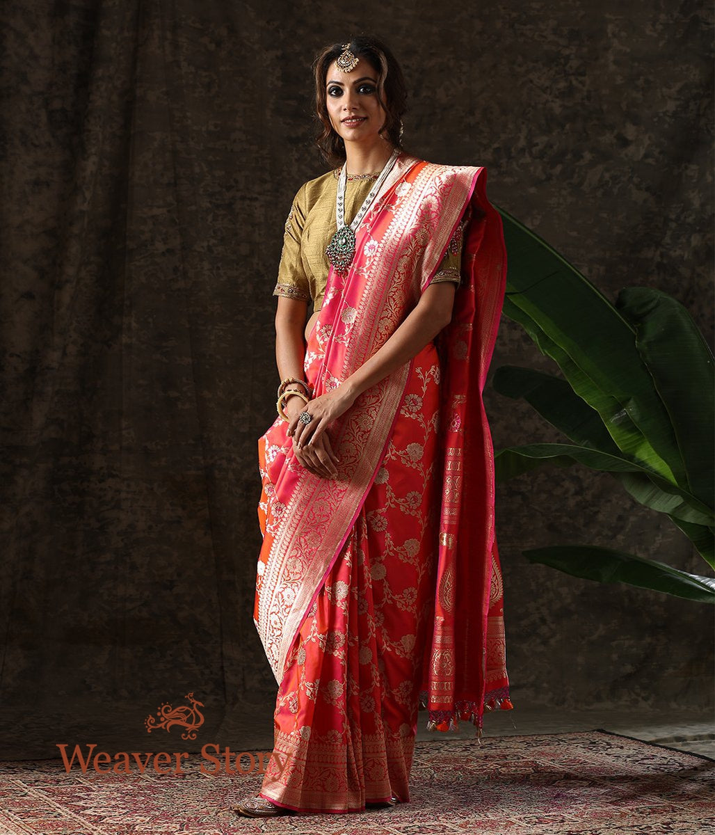 Handwoven_Pink_and_Orange_Dual_Tone_Banarasi_Jangla_with_Meenakari_WeaverStory_02