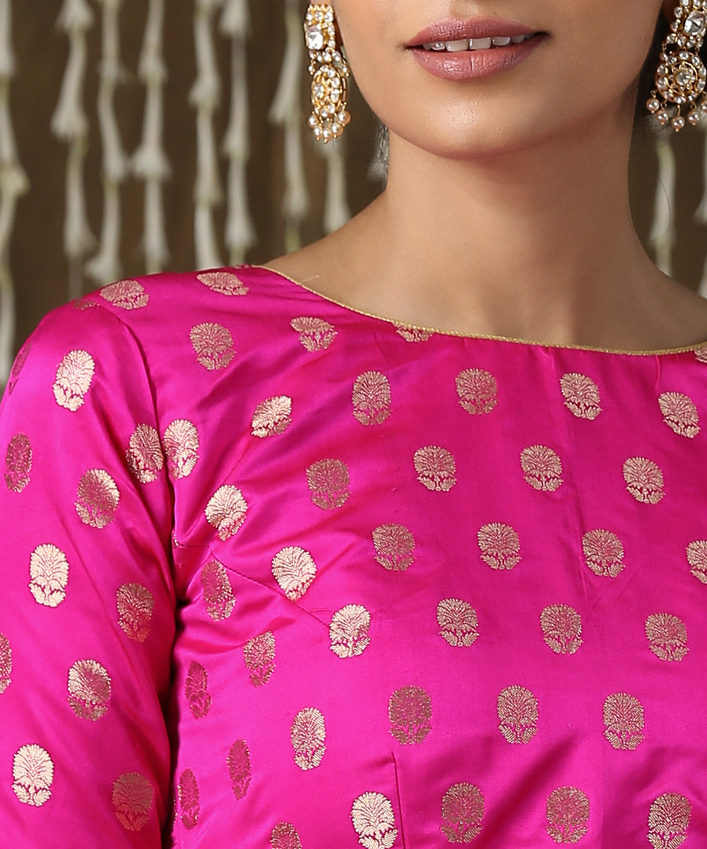 Pink_Pure_Satin_Silk_Banarasi_Booti_Blouse_WeaverStory_03