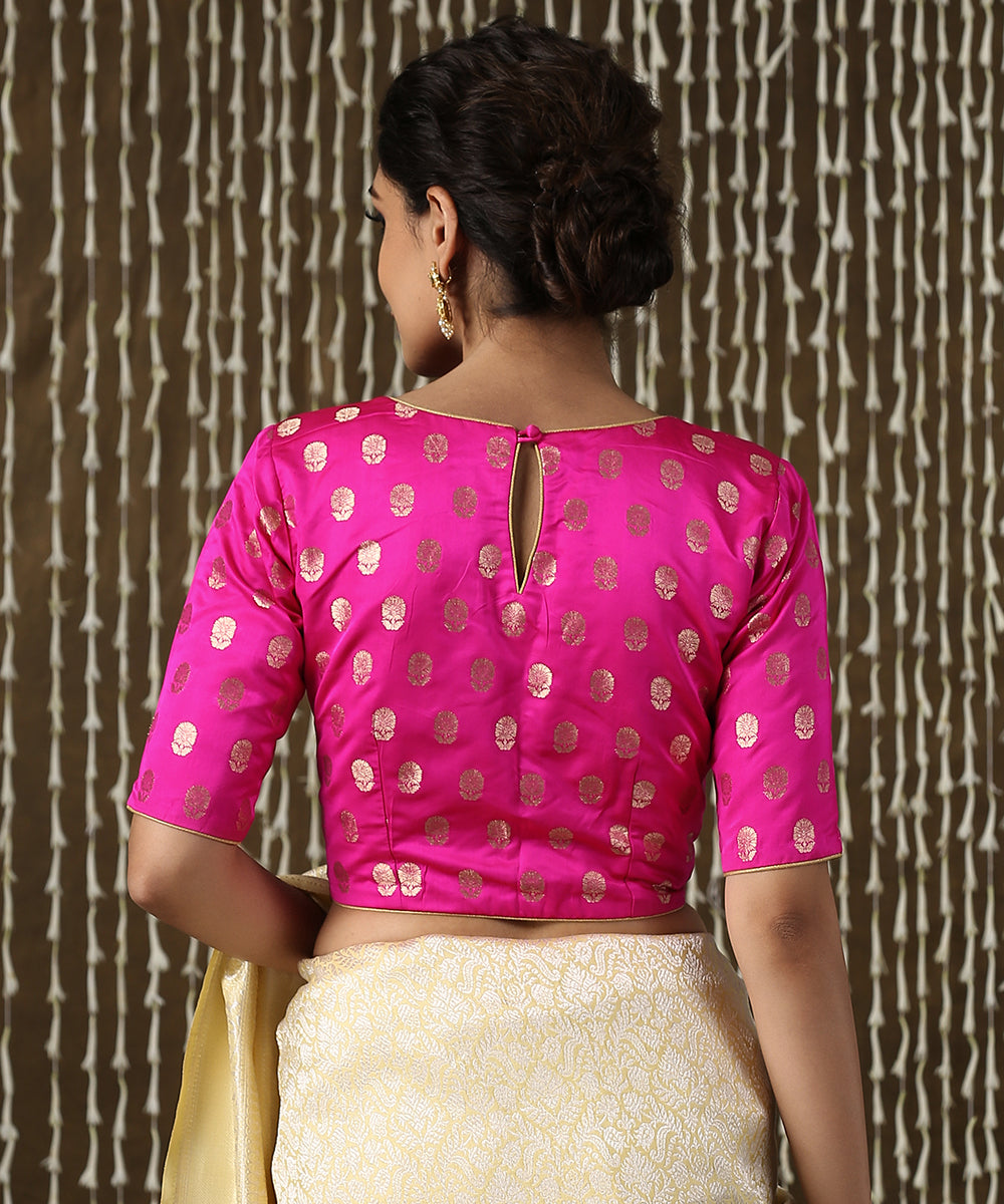 Pink_Pure_Satin_Silk_Banarasi_Booti_Blouse_WeaverStory_02