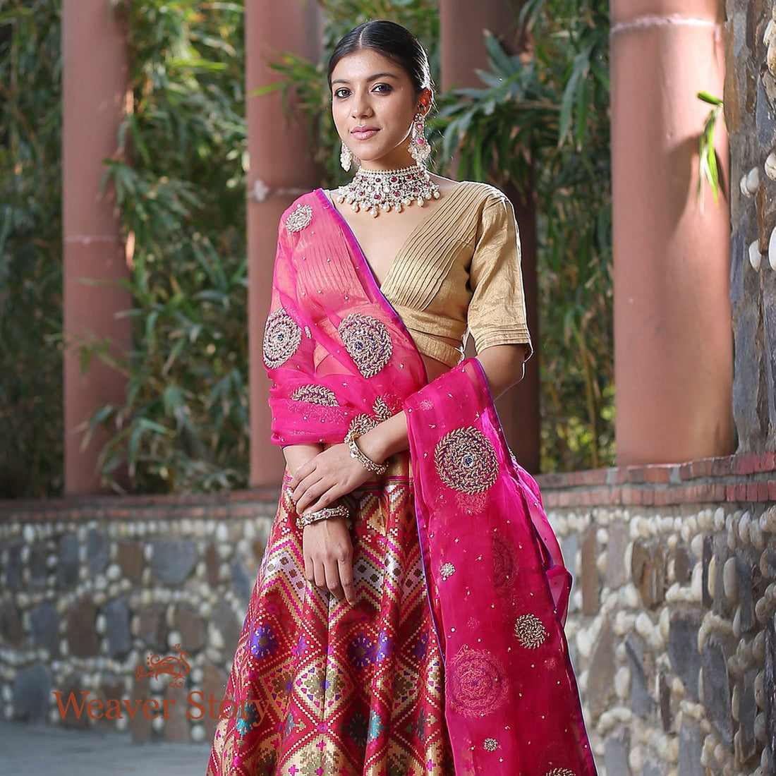 Handwoven_Banarasi_Lehenga_in_Maroon_with_Patola_Inspired_Weave_WeaverStory_02