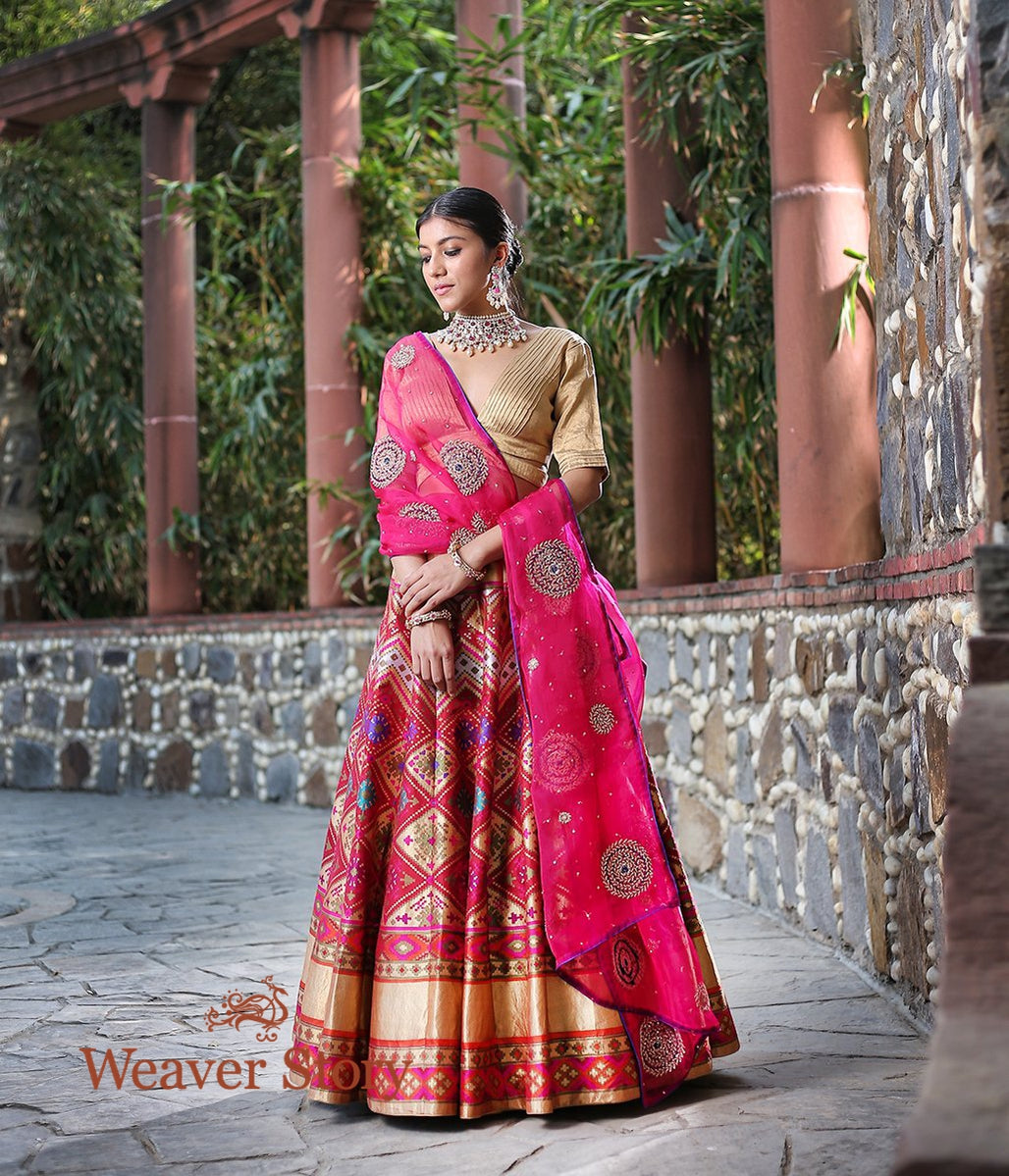 Handwoven_Banarasi_Lehenga_in_Maroon_with_Patola_Inspired_Weave_WeaverStory_04