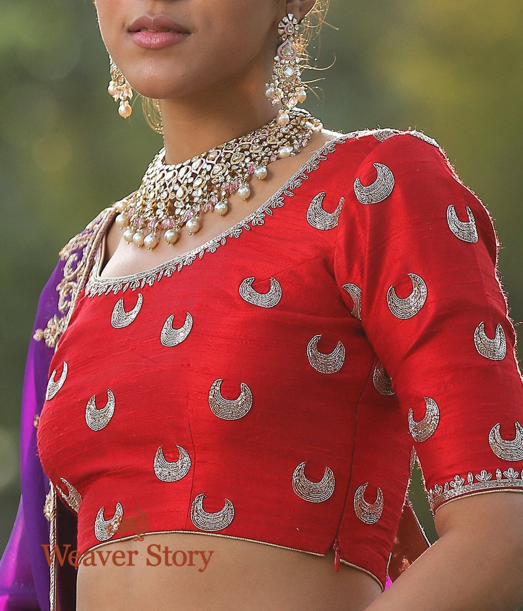 Handwoven_Purple_Banarasi_Lehenga_with_Red_Border_WeaverStory_04
