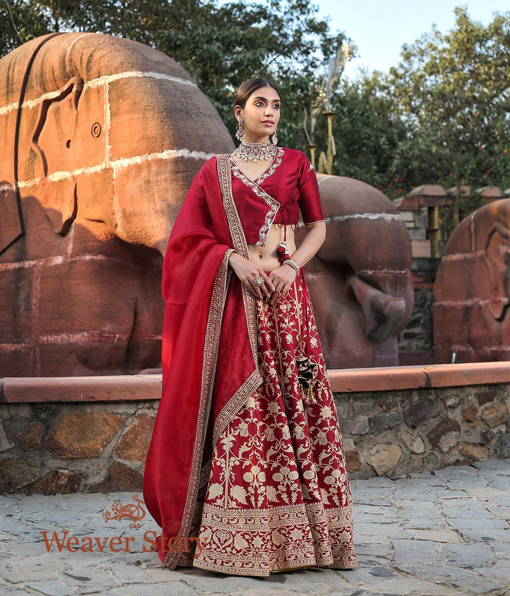 Handwoven_Banarasi_Lehenga_in_Regal_Maroon_with_Zardozi_Embroidered_Blouse_and_Dupatta_WeaverStory_03