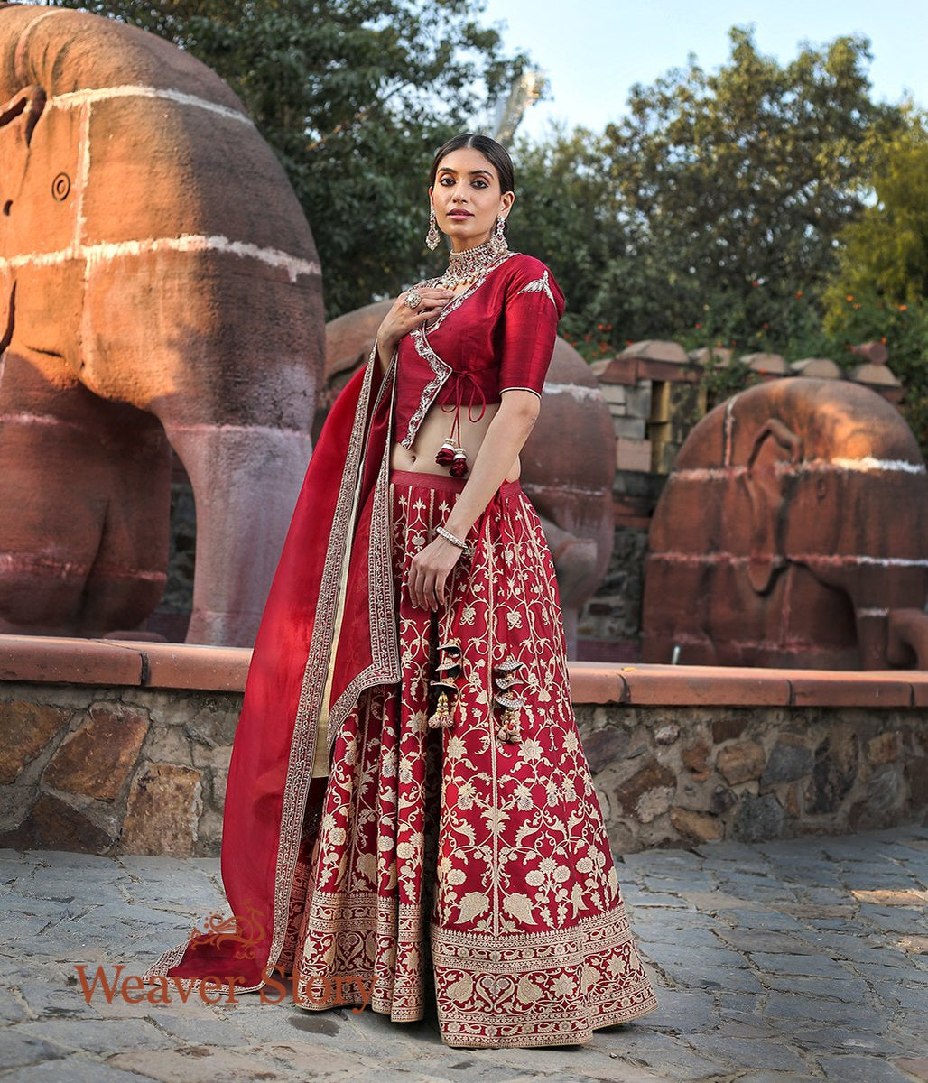 Handwoven_Banarasi_Lehenga_in_Regal_Maroon_with_Zardozi_Embroidered_Blouse_and_Dupatta_WeaverStory_01