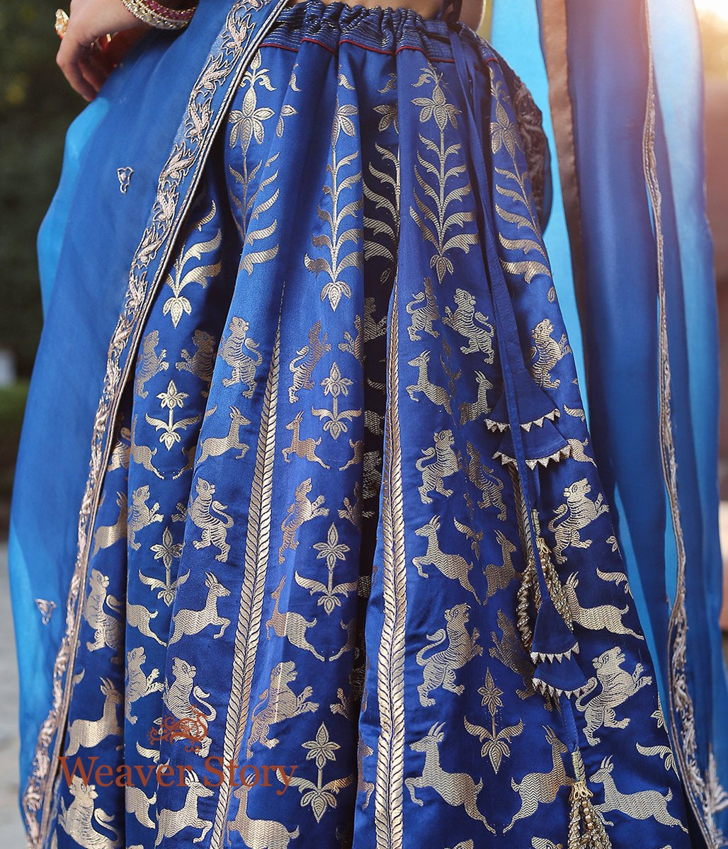 Handwoven_Royal_Blue_Shikargah_Lehenga_with_Lion_Motifs_WeaverStory_05
