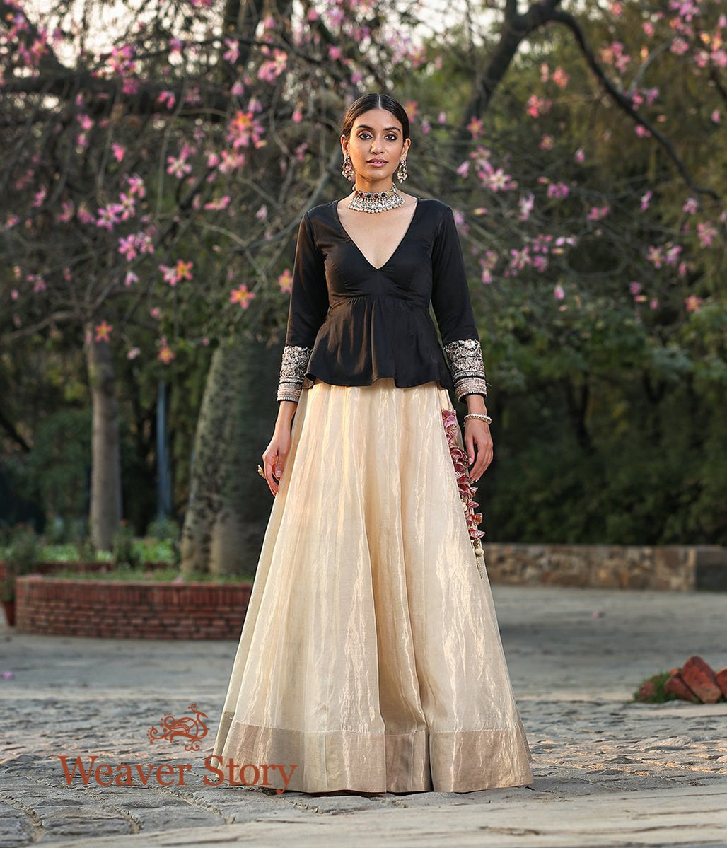 Gold_Silk_Tissue_Lehenga_with_Trendy_Hand_Embroidered_Peplum_WeaverStory_01