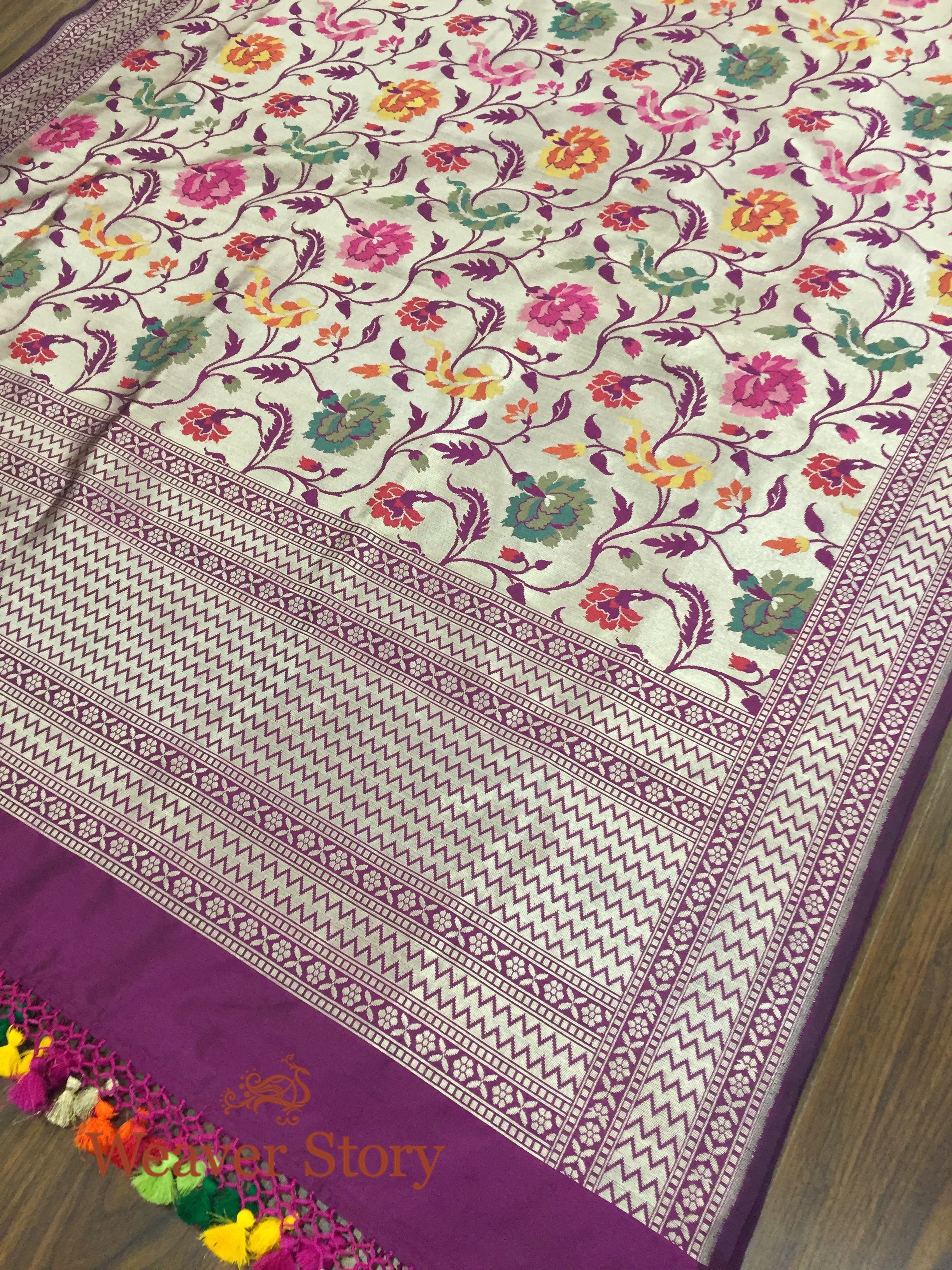 Wine_Handloom_Cutwork_Banarasi_Jangla_Dupatta_with_Antique_Zari_Base_and_Meenakari_WeaverStory_04