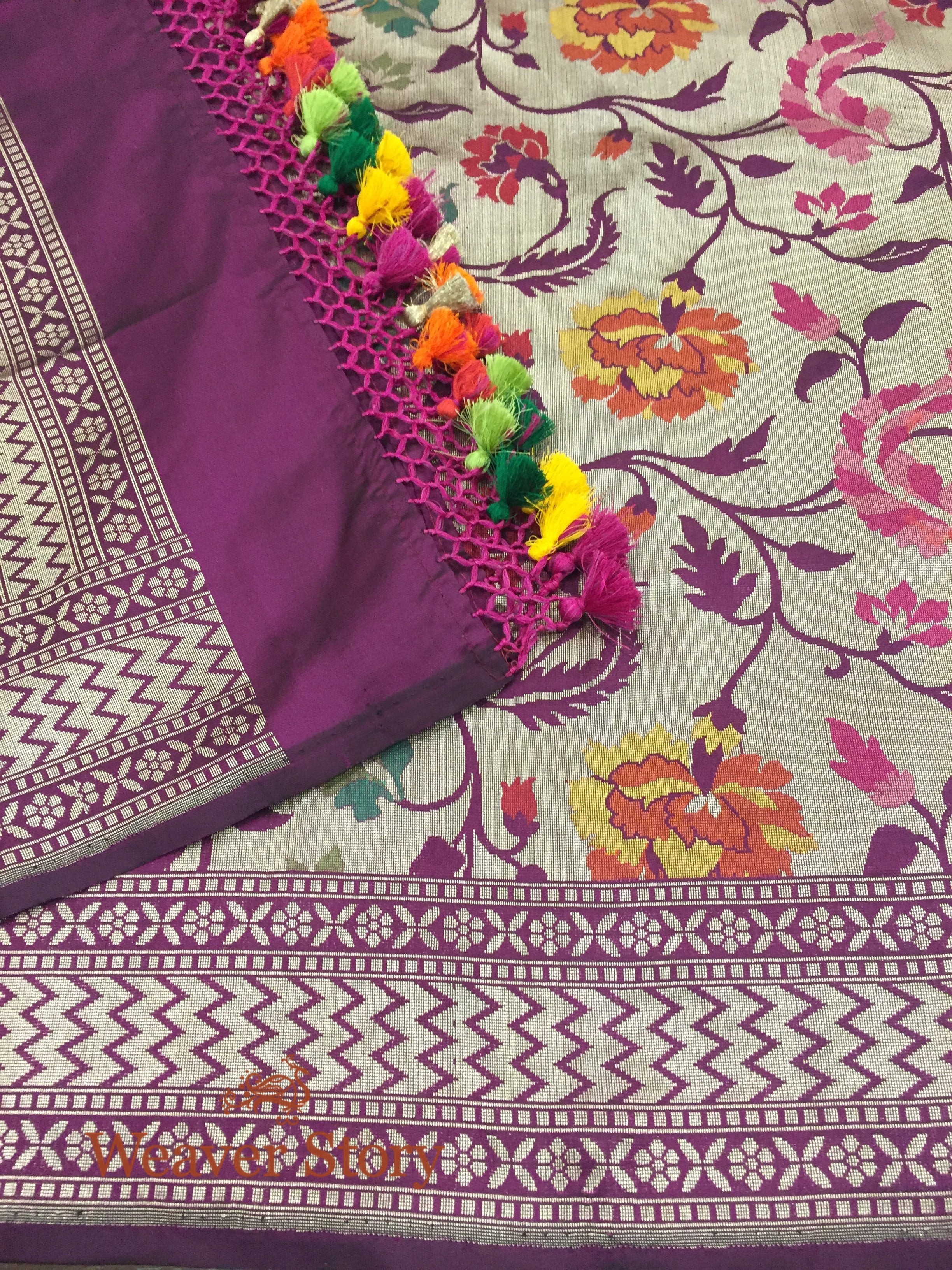 Wine_Handloom_Cutwork_Banarasi_Jangla_Dupatta_with_Antique_Zari_Base_and_Meenakari_WeaverStory_02