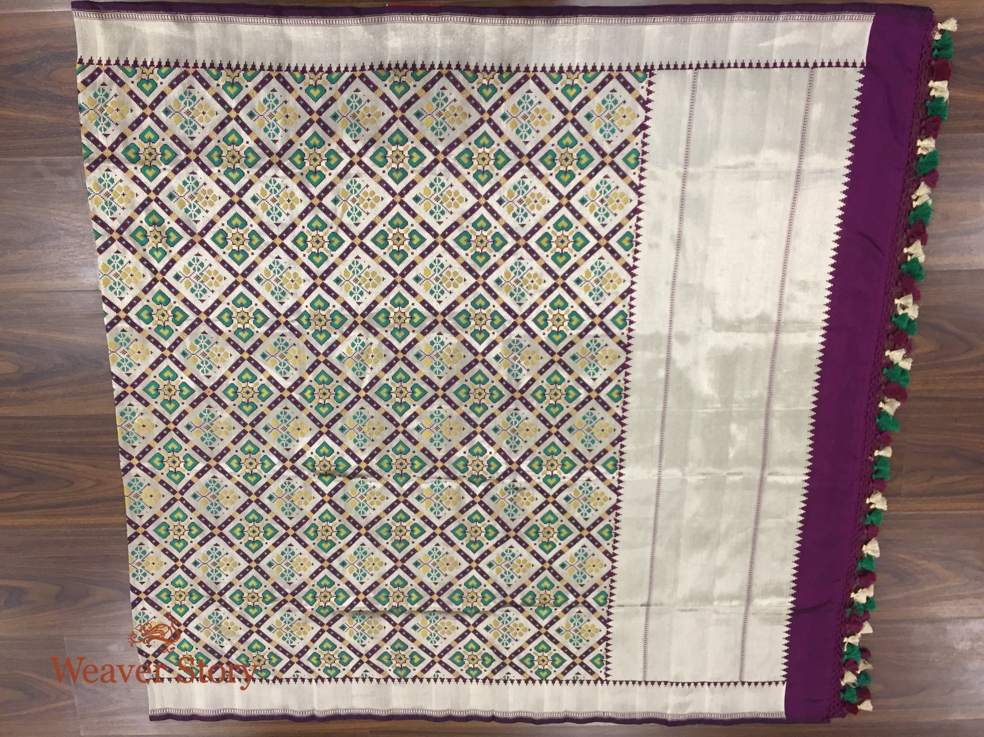 Handloom_Wine_Banarasi_Patola_Dupatta_with_Zari_Base_WeaverStory_04
