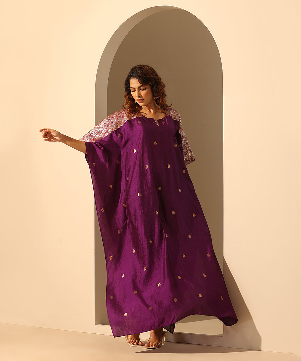Handloom_Purple_Chiniya_Silk_Kaftan_With_Plain_Glaze_Cotton_Silk_Pants_WeaverStory_03
