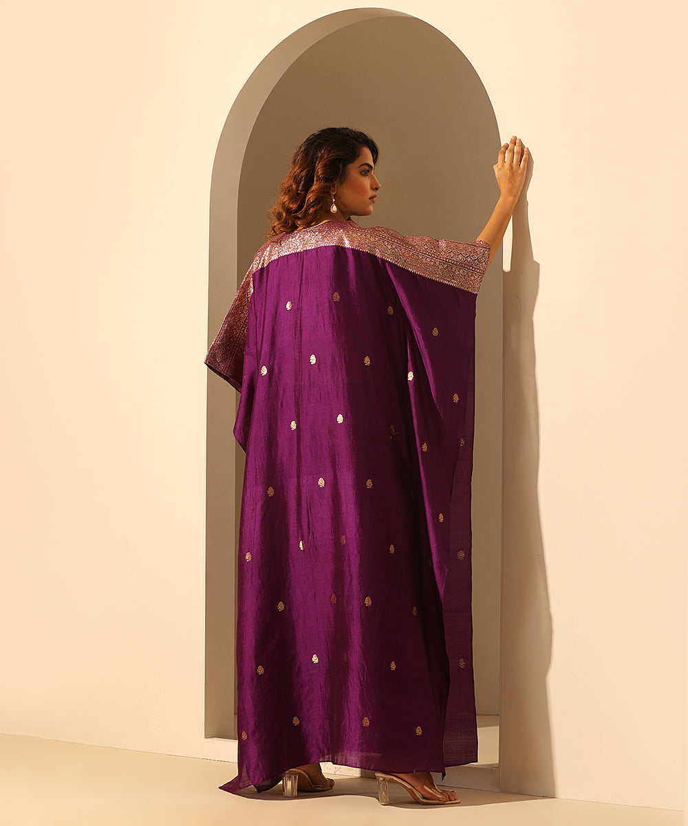 Handloom_Purple_Chiniya_Silk_Kaftan_With_Plain_Glaze_Cotton_Silk_Pants_WeaverStory_05