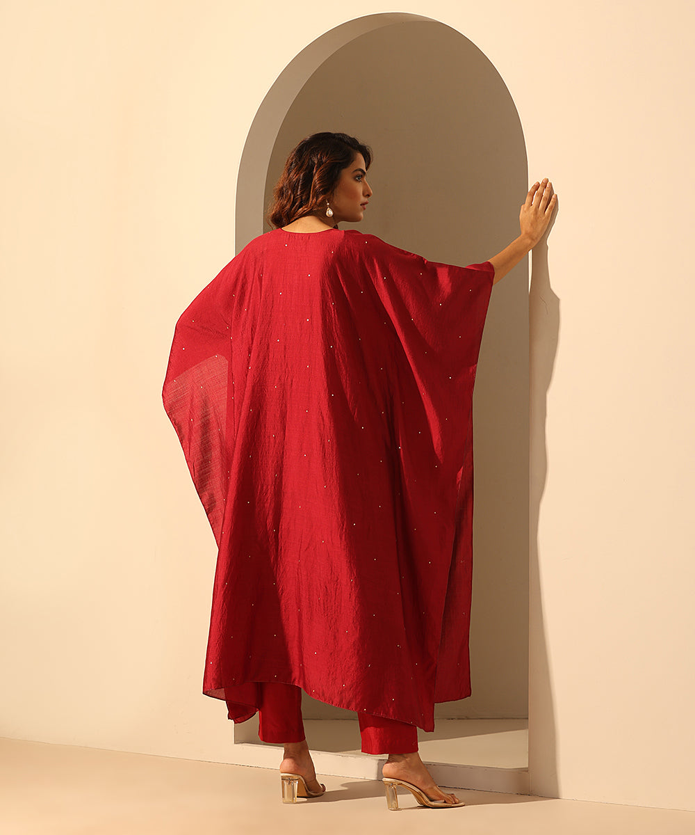 Maroon_Handloom_Chiniya_Silk_Sequin_Kaftan_With_Plain_Glaze_Cotton_Silk_Pants_WeaverStory_05