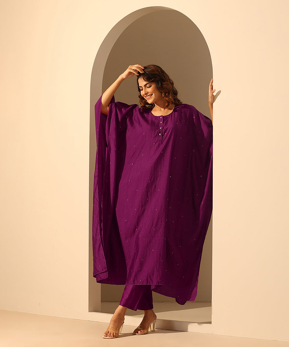 Purple_Handloom_Chiniya_Silk_Sequin_Kaftan_With_Plain_Glaze_Cotton_Silk_Pants_WeaverStory_03