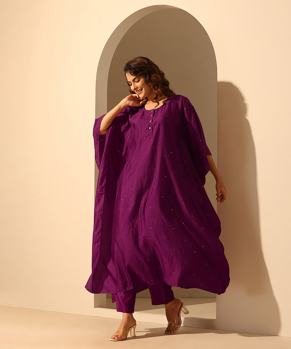 Purple_Handloom_Chiniya_Silk_Sequin_Kaftan_With_Plain_Glaze_Cotton_Silk_Pants_WeaverStory_04