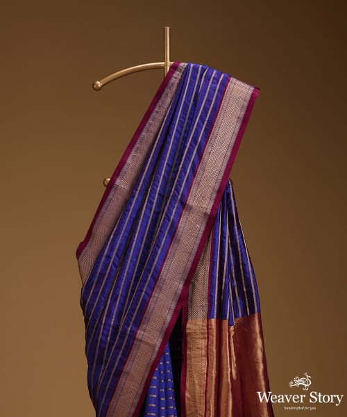 Purple_Twill_Weave_Pure_Mulberry_Silk_Saree_With_Horizontal_Zari_Lines_WeaverStory_02