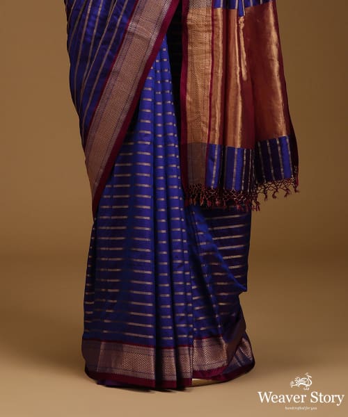 Purple_Twill_Weave_Pure_Mulberry_Silk_Saree_With_Horizontal_Zari_Lines_WeaverStory_03