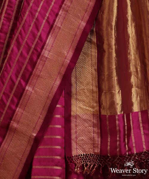 Dark_Majenta_Twill_Weave_Pure_Mulberry_Silk_Saree_With_Horizontal_Zari_Lines_WeaverStory_04