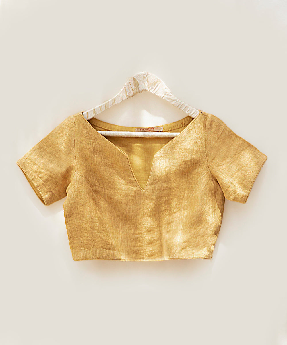 Ochre_Yellow_Pure_Linen_Stitched_Blouse_WeaverStory_02