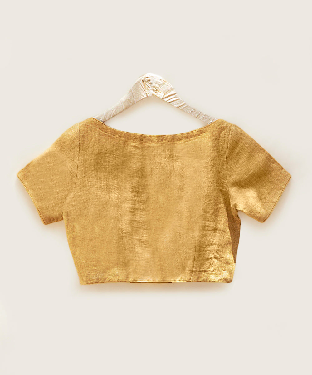 Ochre_Yellow_Pure_Linen_Stitched_Blouse_WeaverStory_03