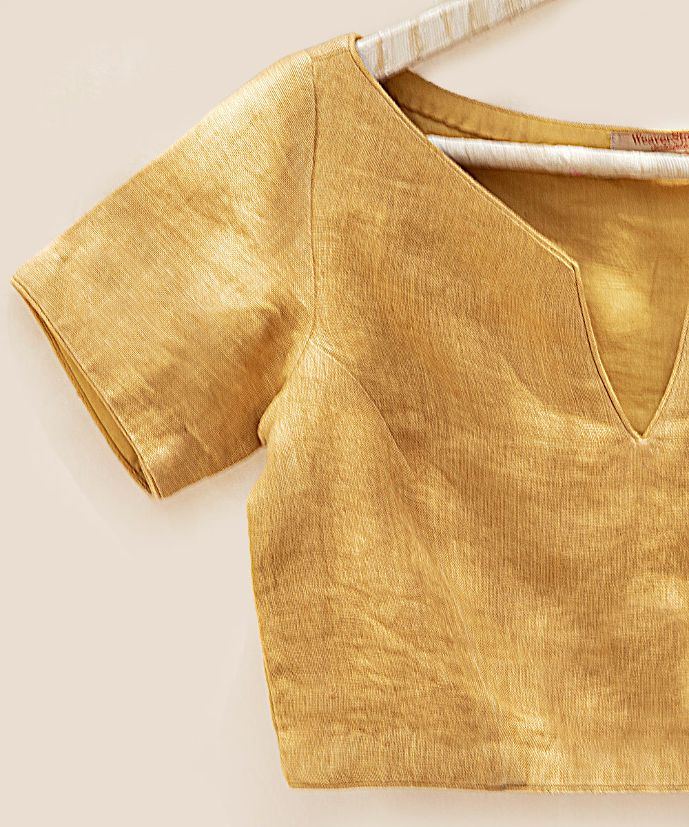 Ochre_Yellow_Pure_Linen_Stitched_Blouse_WeaverStory_04