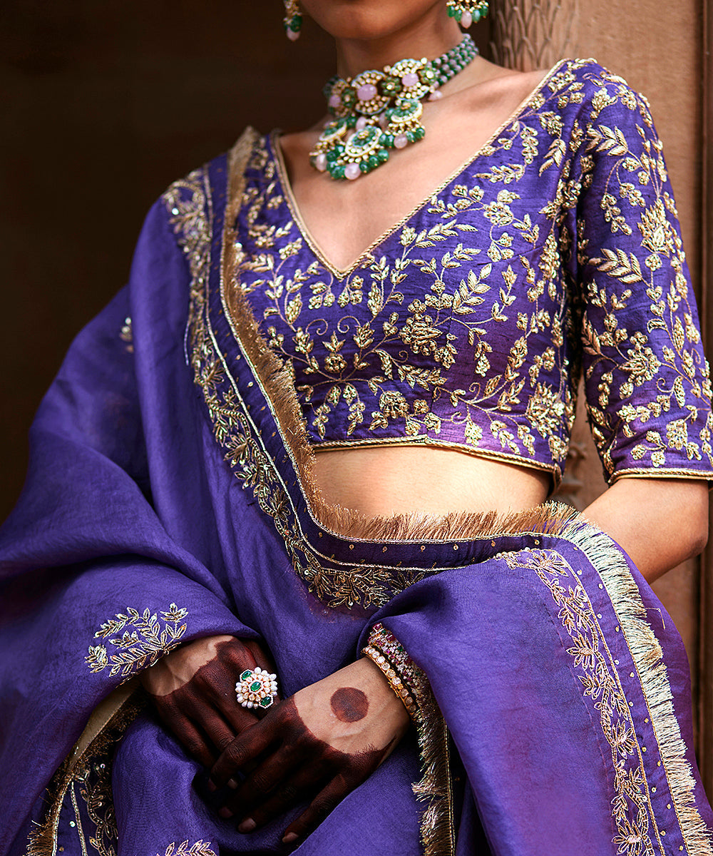 Blue_Dual_Shade_Hand_Embroidered_Zardozi_Banarasi_Lehenga_With_Blouse_And_Organza_Dupatta_WeaverStory_04