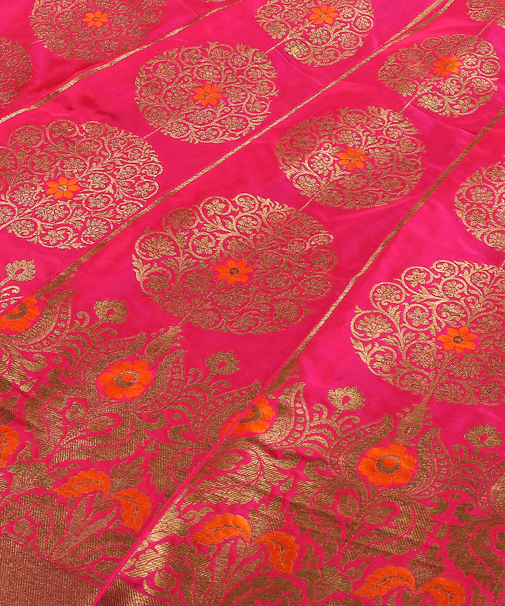 Handloom_Dark_Pink_Pure_Katan_Silk_Banarasi_Lehenga_With_Antique_Zari_And_Meenakari_WeaverStory_03