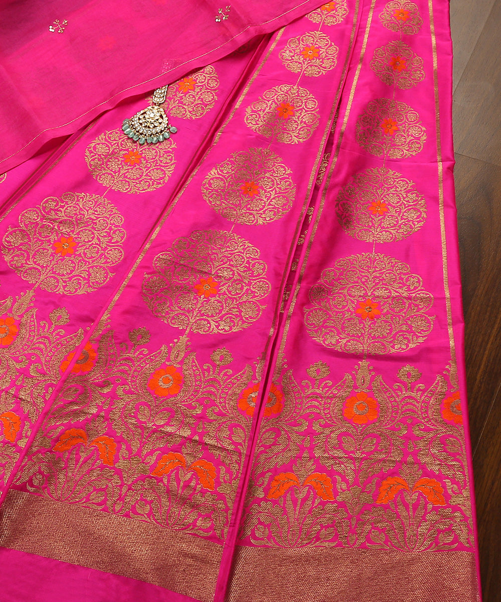 Hot_Pink_Handloom_Pure_Katan_Silk_Banarasi_Lehenga_With_Antique_Zari_And_Meenakari_WeaverStory_01