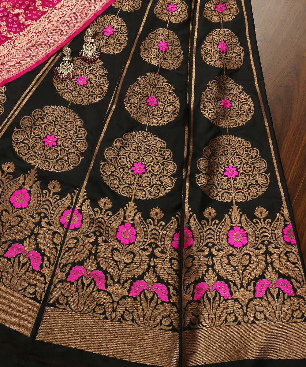 Black_Handloom_Pure_Katan_Silk_Banarasi_Lehenga_With_Antique_Zari_And_Meenakari_WeaverStory_01