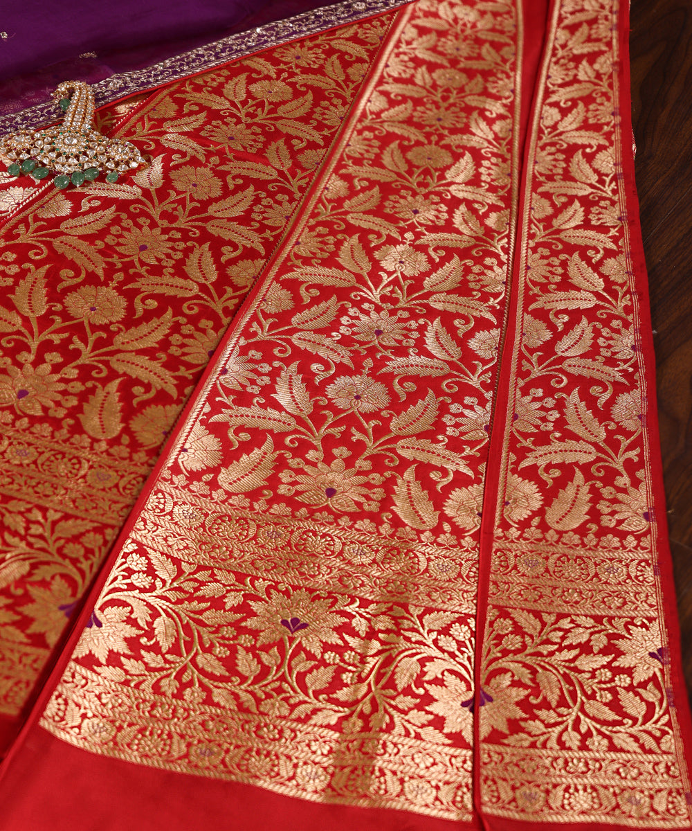 Red_Handloom_Pure_Katan_Silk_Brocade_Banarasi_Lehenga_With_Meenakari_WeaverStory_01