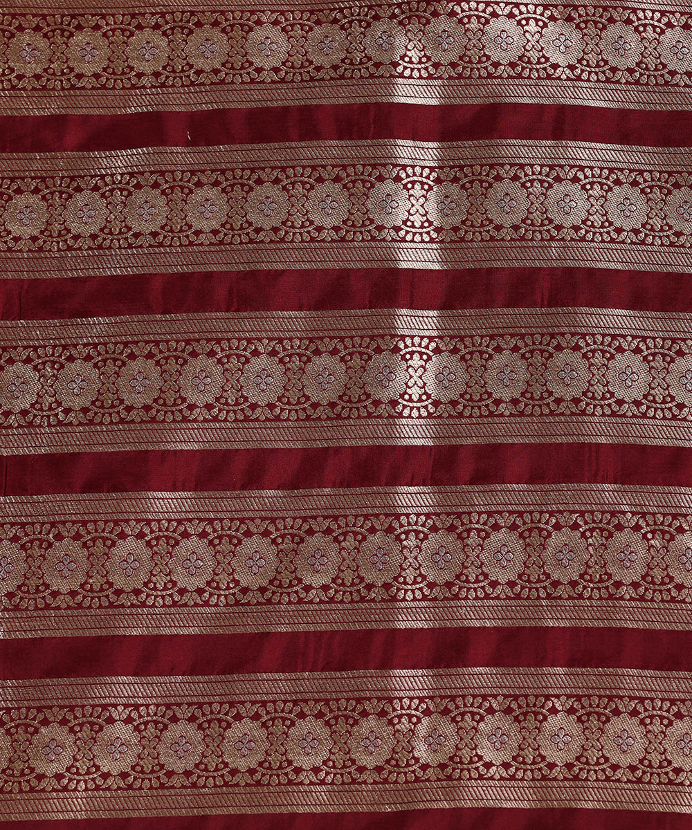Wine_Handloom_Pure_Katan_Pure_Silk_Banarasi_Lehenga_With_Meenadar_Stripes_WeaverStory_06