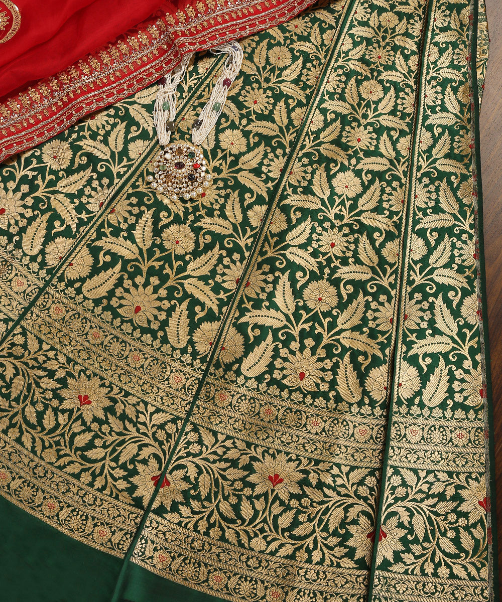 Green_Handloom_Pure_Katan_Silk_Bahaar_Banarasi_Lehenga_With_Kadhwa_Meenakari_WeaverStory_01