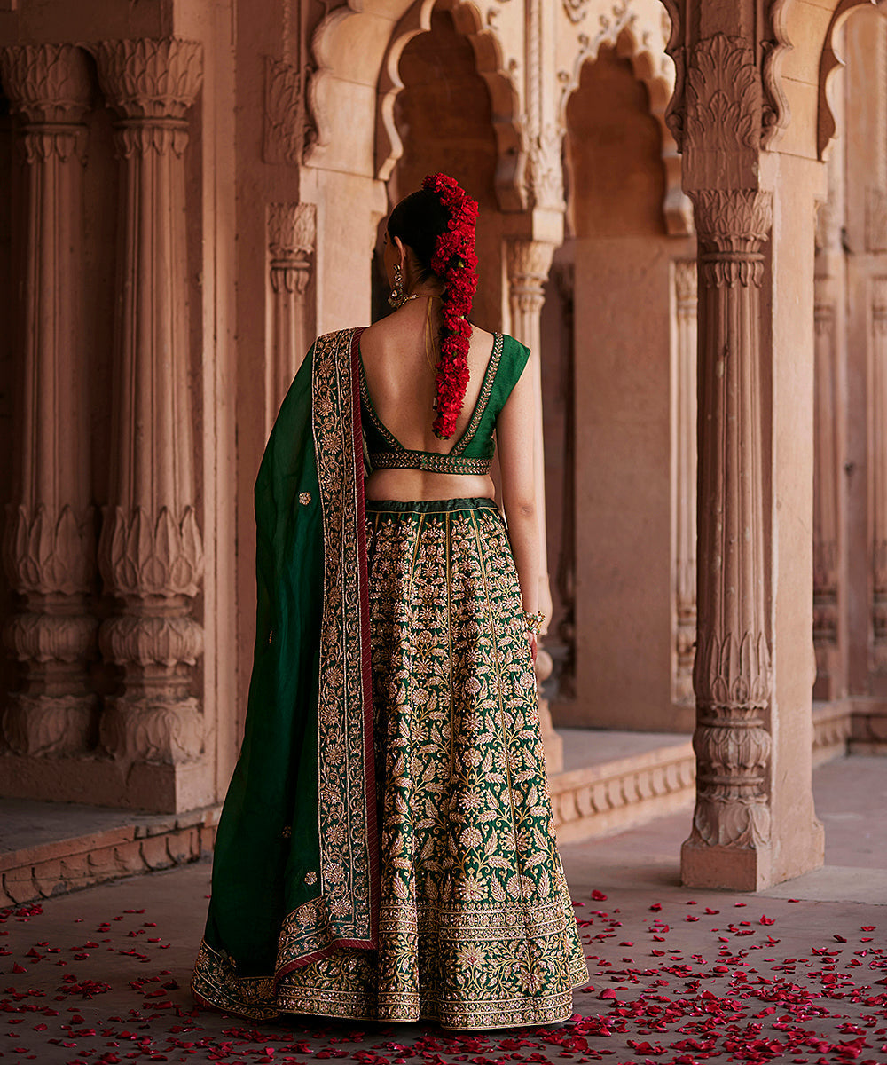 Deep_Green_Hand_Embroidered_Zardozi_Banarasi_Kalidar_Lehenga_With_Blouse_And_Dupatta_WeaverStory_05