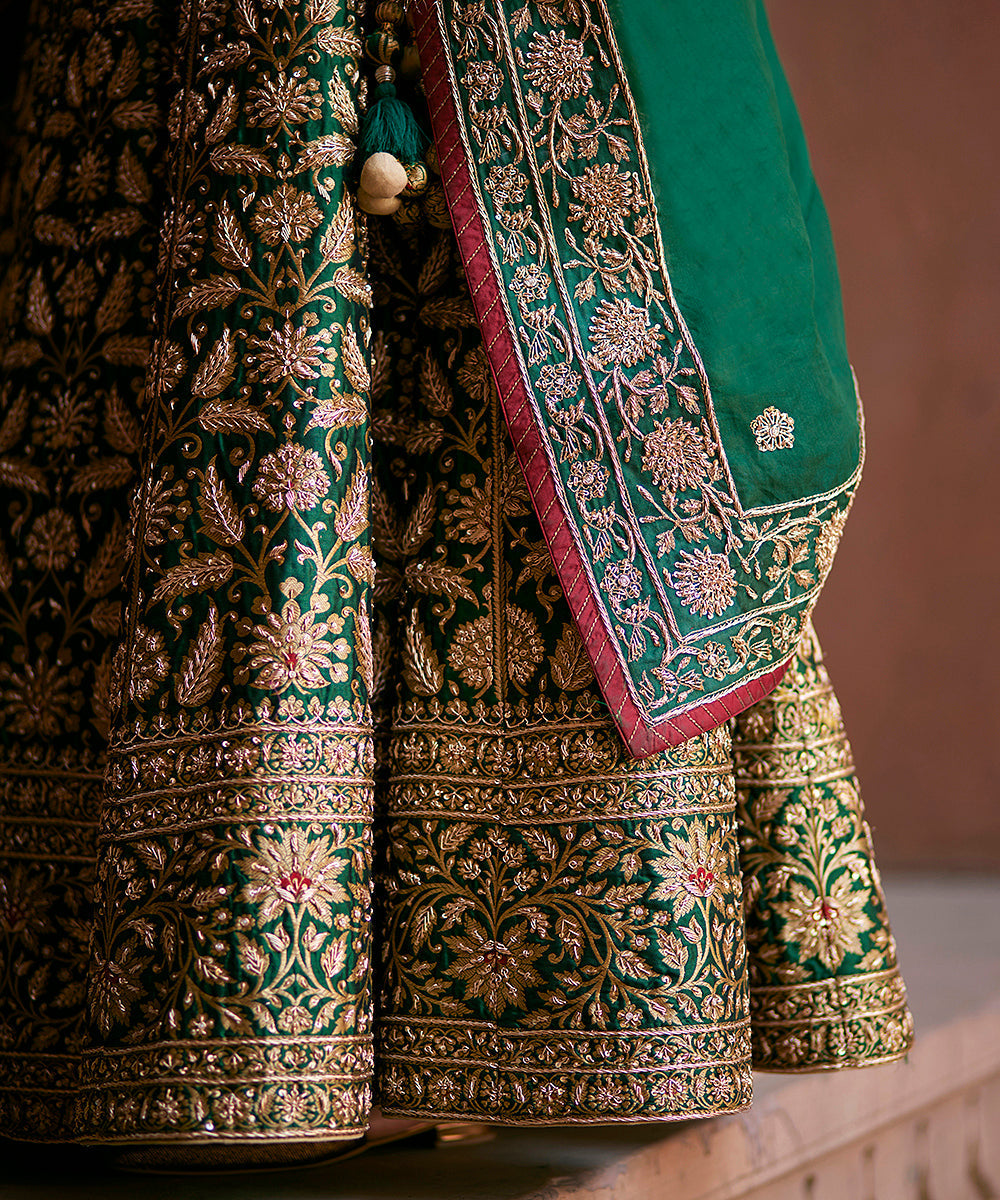 Deep_Green_Hand_Embroidered_Zardozi_Banarasi_Kalidar_Lehenga_With_Blouse_And_Dupatta_WeaverStory_07