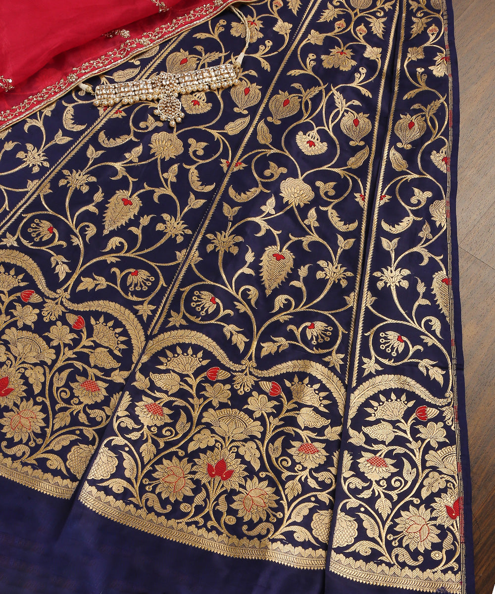 Handloom_Navy_Blue_Pure_Katan_Silk_Gul_Banarasi_Lehenga_With_Kadhwa_Meenakari_WeaverStory_01