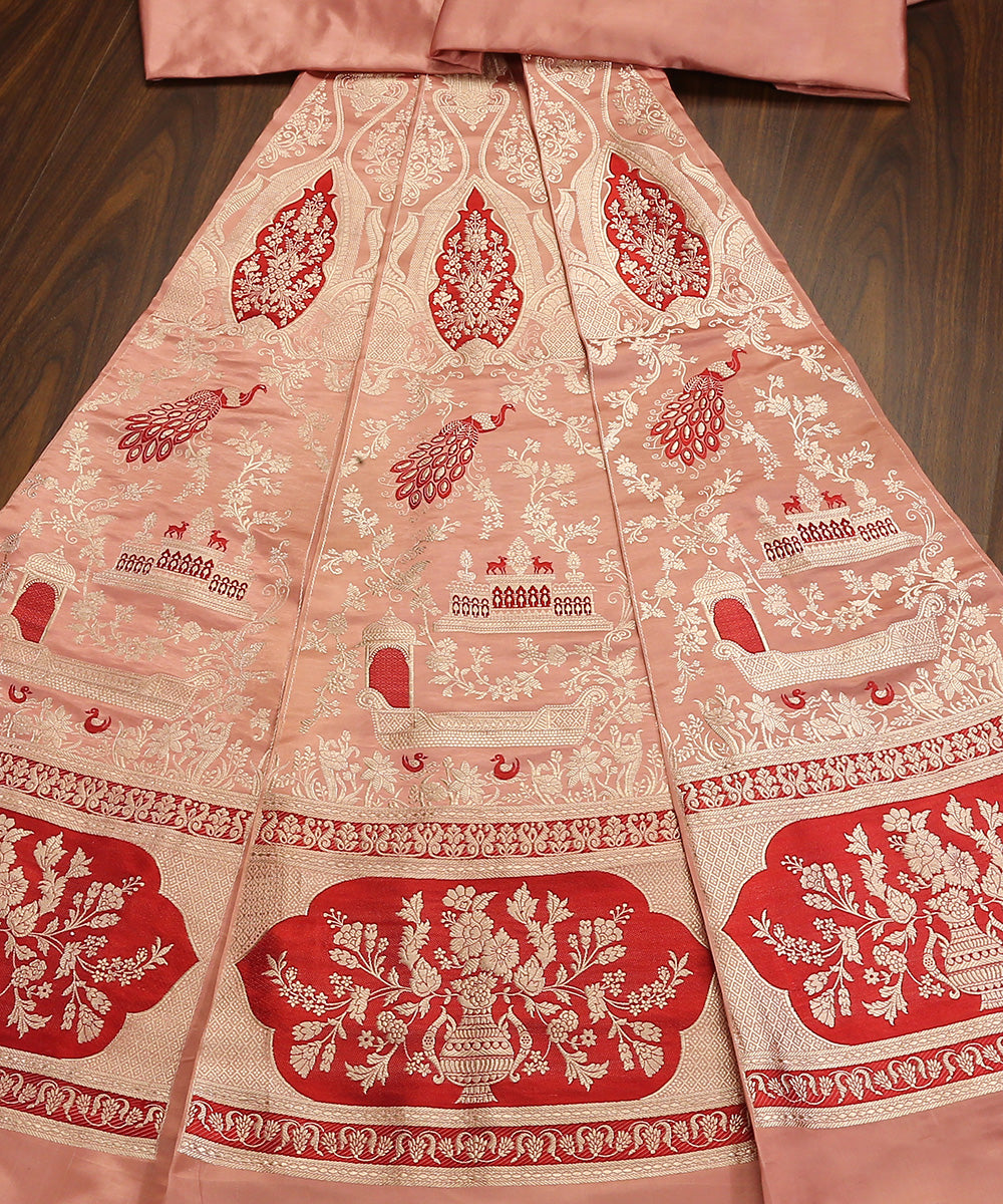 Handloom_Dust_Peach_Satin_Silk_Banarasi_Lehenga_With_Gold_Zari_Jaal_Work_And_Meenakari_WeaverStory_02
