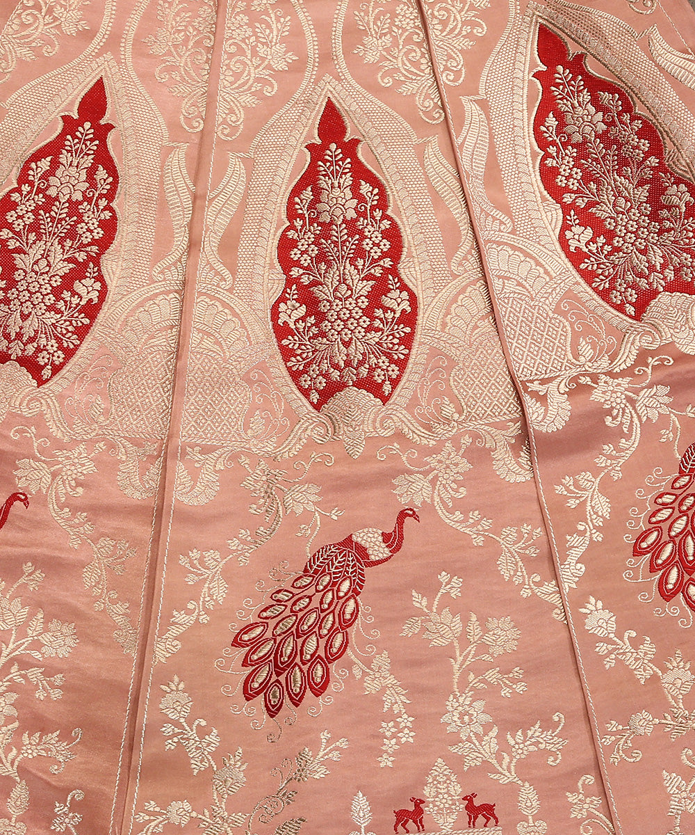 Handloom_Dust_Peach_Satin_Silk_Banarasi_Lehenga_With_Gold_Zari_Jaal_Work_And_Meenakari_WeaverStory_04