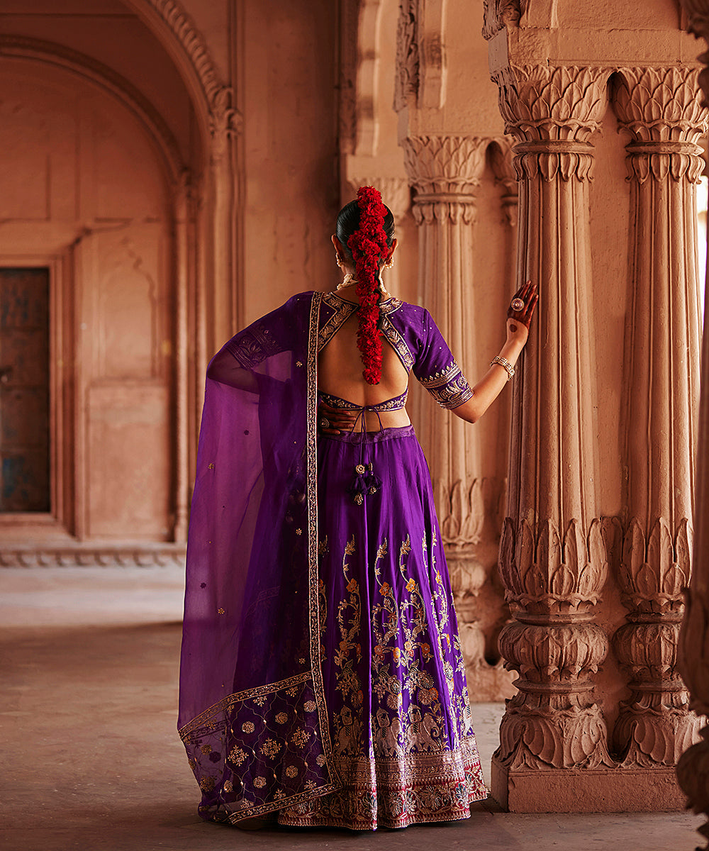 Deep_Purple_Hand_Embroidered_Zardozi_Banarasi_Kalidar_Lehenga_With_Choli_Cut_Blouse_And_Dupatta_WeaverStory_04