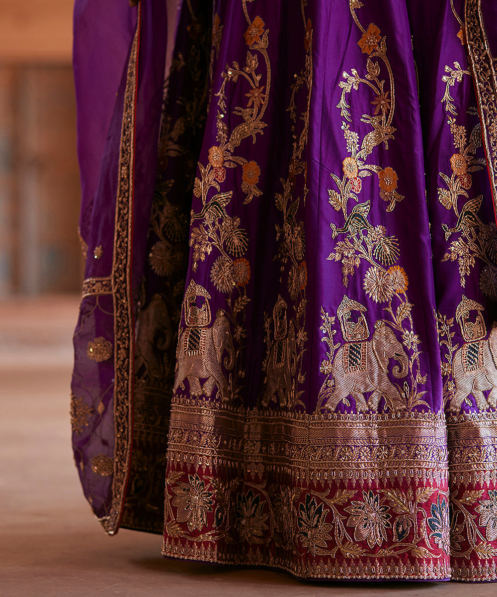 Deep_Purple_Hand_Embroidered_Zardozi_Banarasi_Kalidar_Lehenga_With_Choli_Cut_Blouse_And_Dupatta_WeaverStory_05